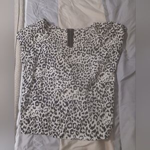 Women's Black & White Leopard Print Cap Sleeve Top